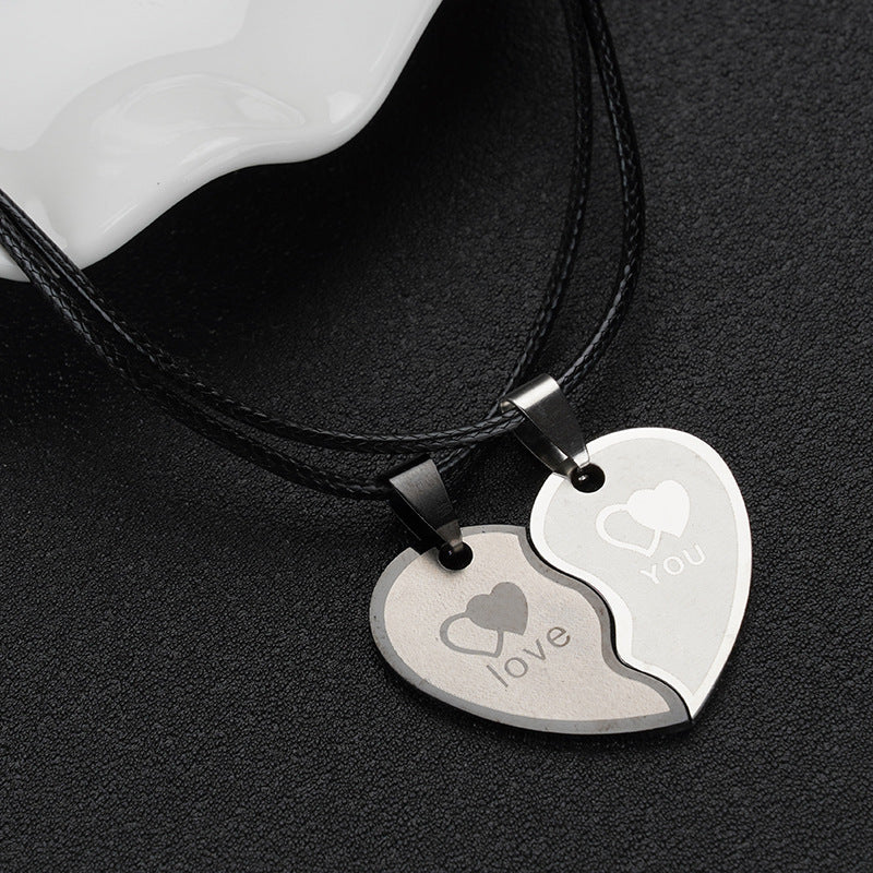 Wholesale A variety of stainless steel black and white cat pendant lovers necklace creative hug shape stitching Valentine's Day
